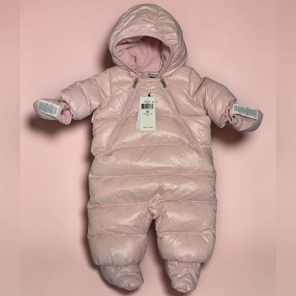 Ralph Lauren 3M Pink Down Bunting Snowsuit Hooded Puffer NWT